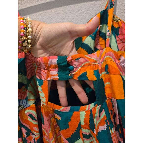 Farm Rio x Anthropologie Women's Pleated Palm Midi Dress Multicolor M - Picture 9 of 13